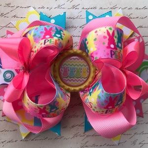 NWT Easter Bunny Peeps Hair Bow; Large Pink Hair Bow with Alligator …